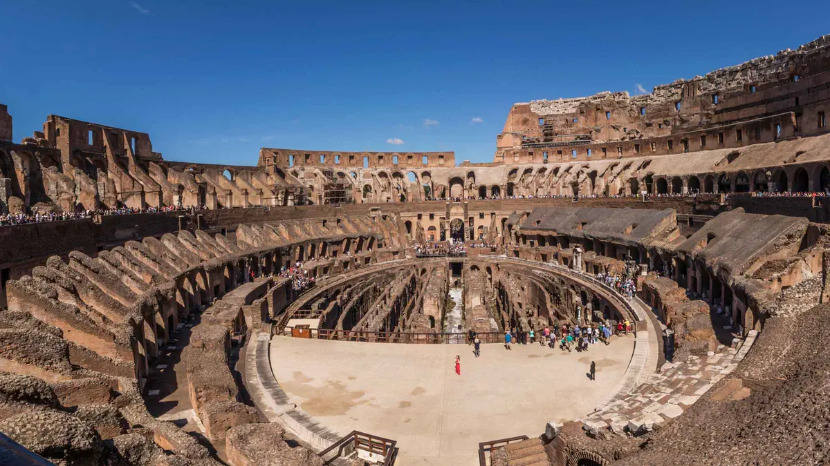 The gladiators' entrance tunnel leading onto the Colosseum arena floor on a gladiator arena tour in Rome